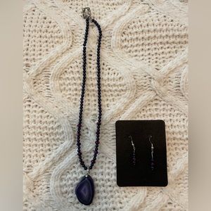 Handmade Purple Beaded Necklace & Earring Set